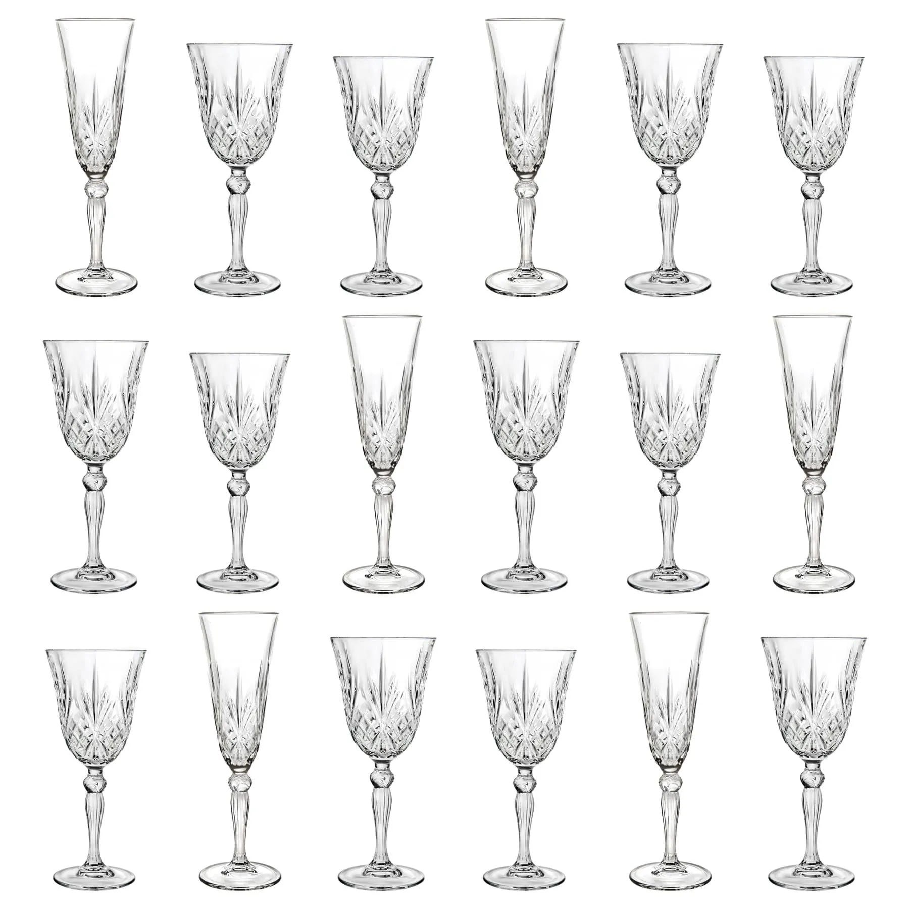 18pc Melodia Red & White Wine Glasses & Champagne Flutes Set - By RCR Crystal