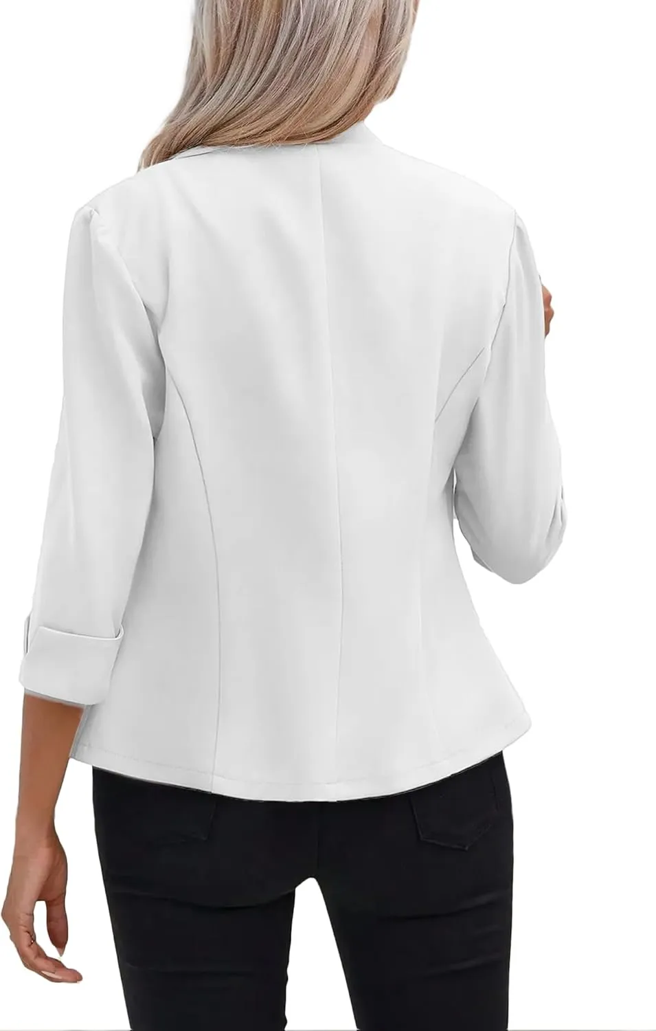 2025 Women's Summer 3/4 Sleeve Blazer Jacket Lightweight Fully-Lined Slim Stand Collar Casual Petite Work Suits