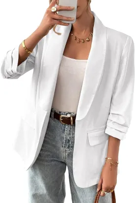 2025 Women's Summer Linen Blazer 3/4 Sleeve Long Lightweight Fully-Lined Trendy Casual Work Suit Jackets Pockets