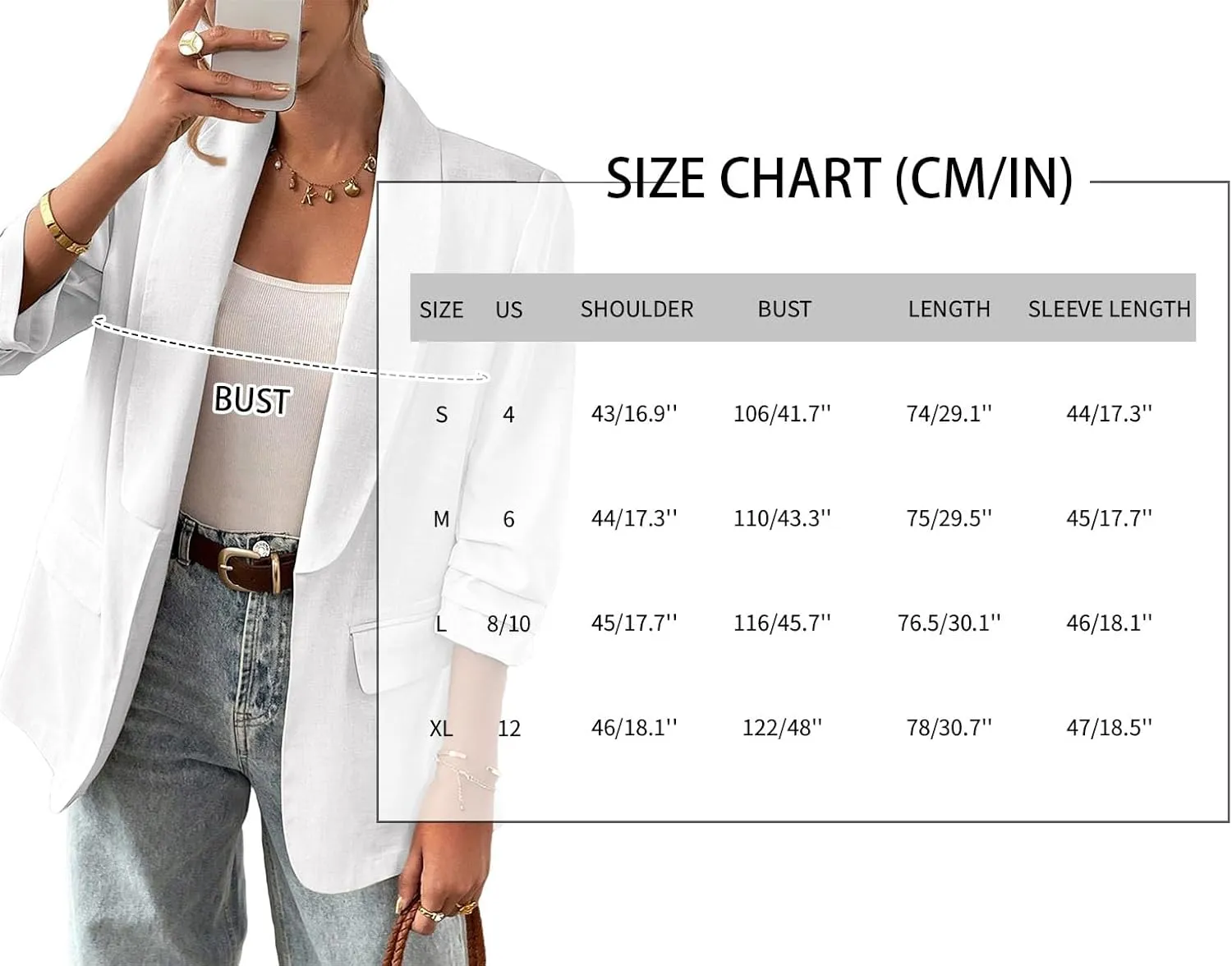 2025 Women's Summer Linen Blazer 3/4 Sleeve Long Lightweight Fully-Lined Trendy Casual Work Suit Jackets Pockets