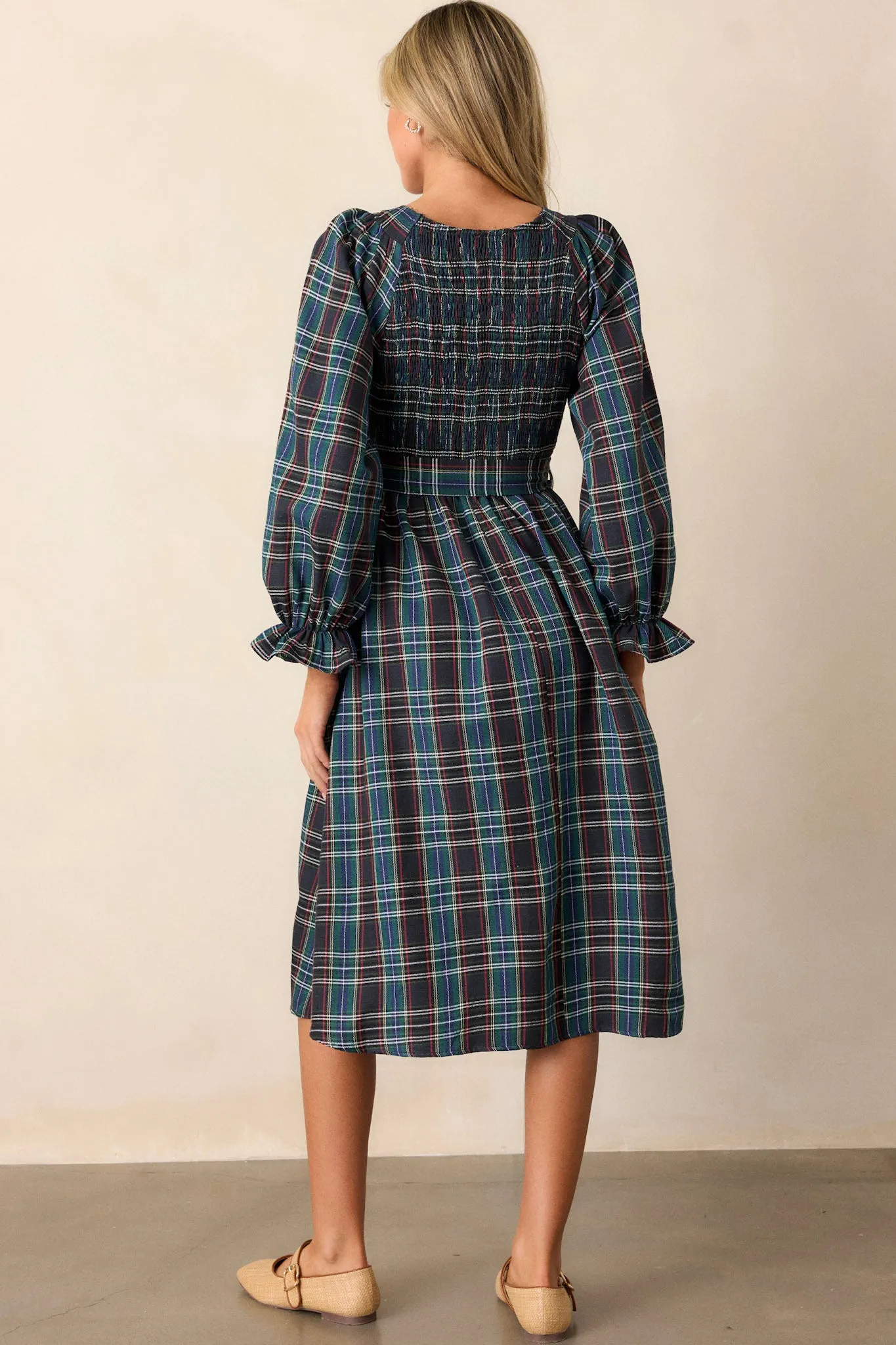 All Spruced Up Black Multi Plaid Midi Dress