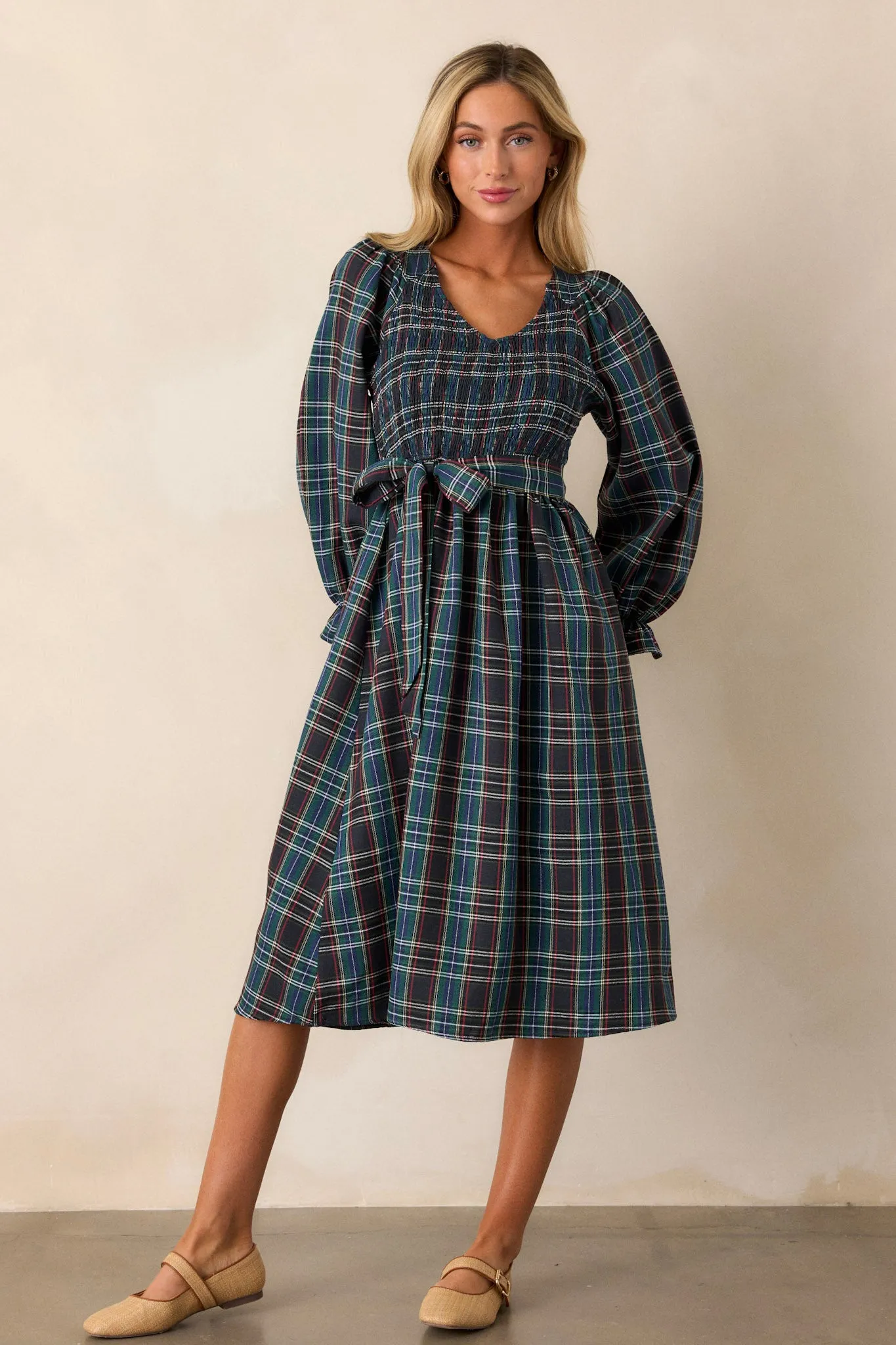 All Spruced Up Black Multi Plaid Midi Dress