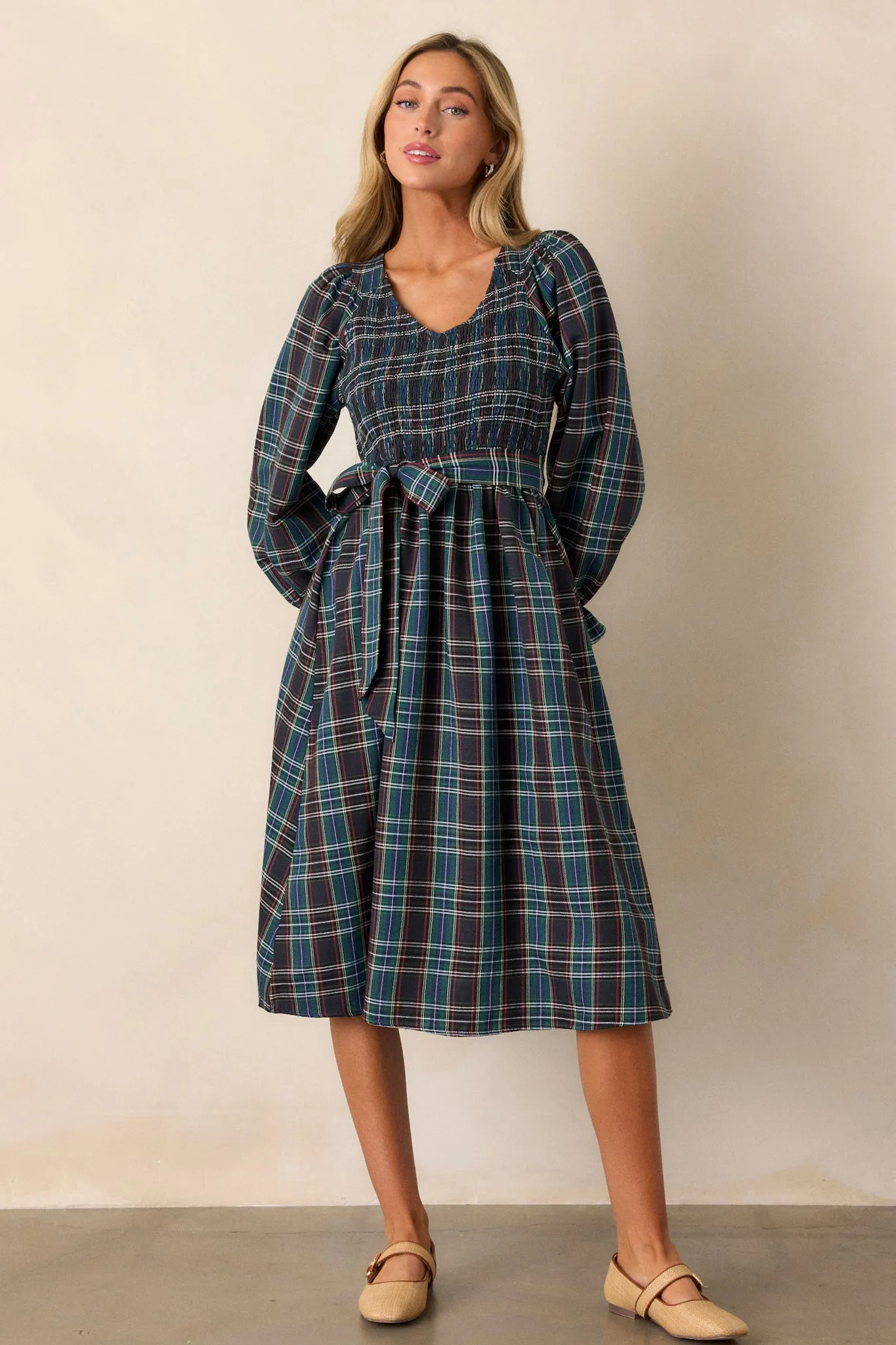 All Spruced Up Black Multi Plaid Midi Dress