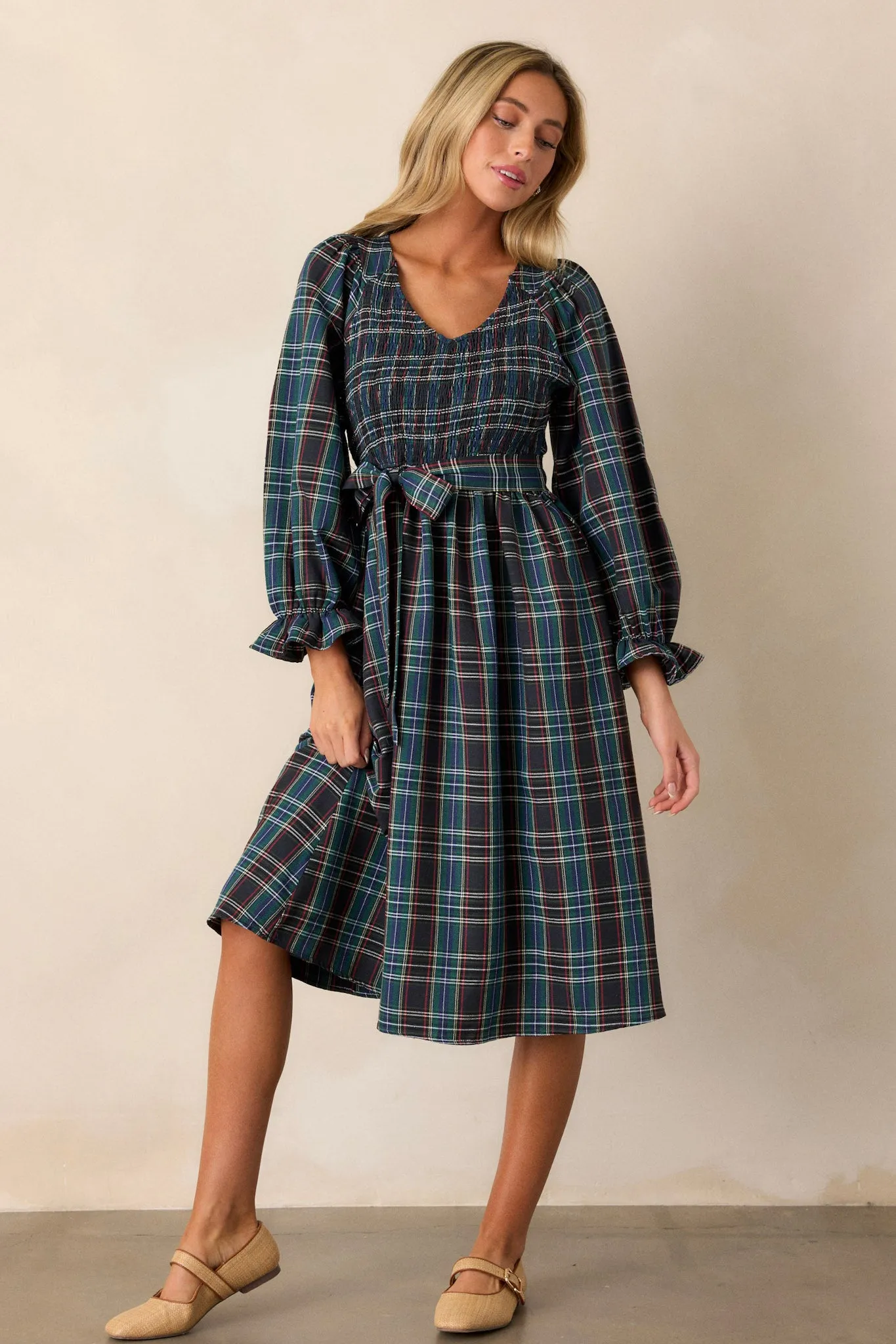All Spruced Up Black Multi Plaid Midi Dress