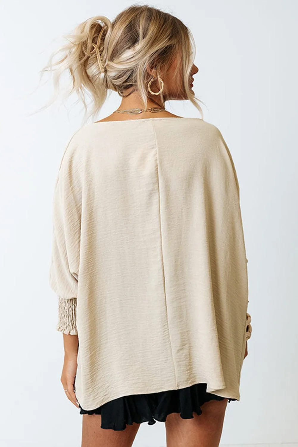 Apricot Smocked Cuff Shift Blouse