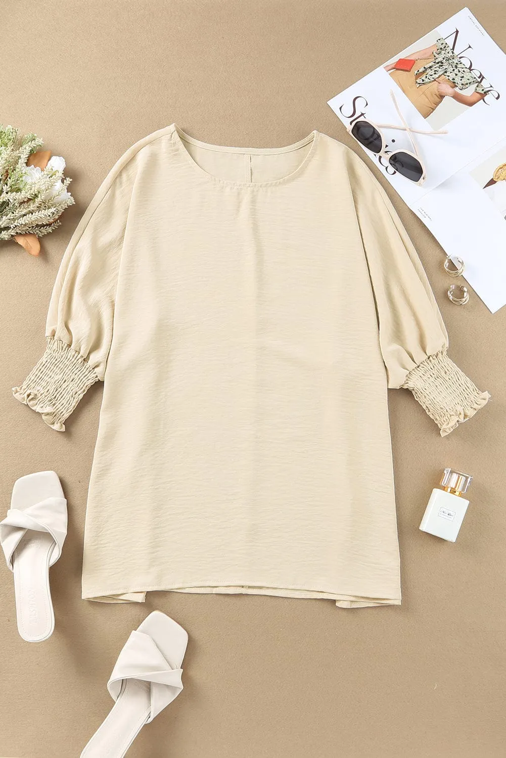 Apricot Smocked Cuff Shift Blouse