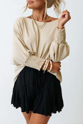 Apricot Smocked Cuff Shift Blouse