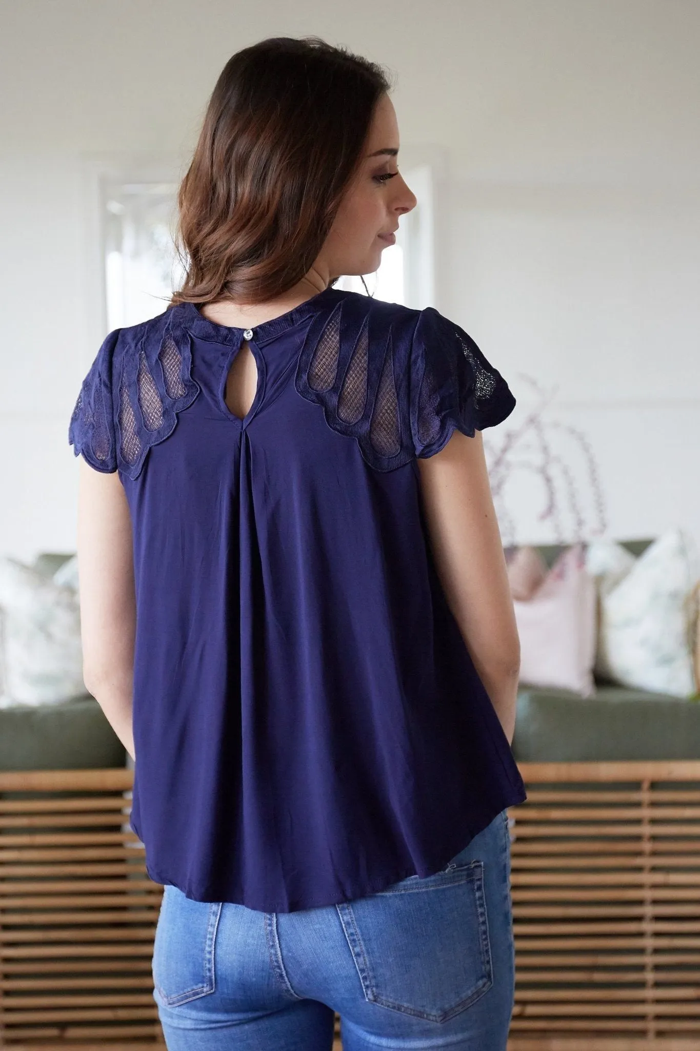Ava Ruby Embroidered Top in Navy