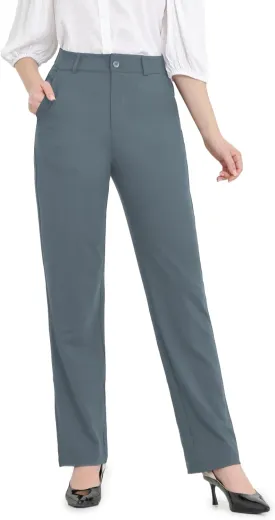 Bamans Dress Pants Women Work Business Pants Tummy Control Office Straight Leg Trousers High Waisted Ladies Slacks