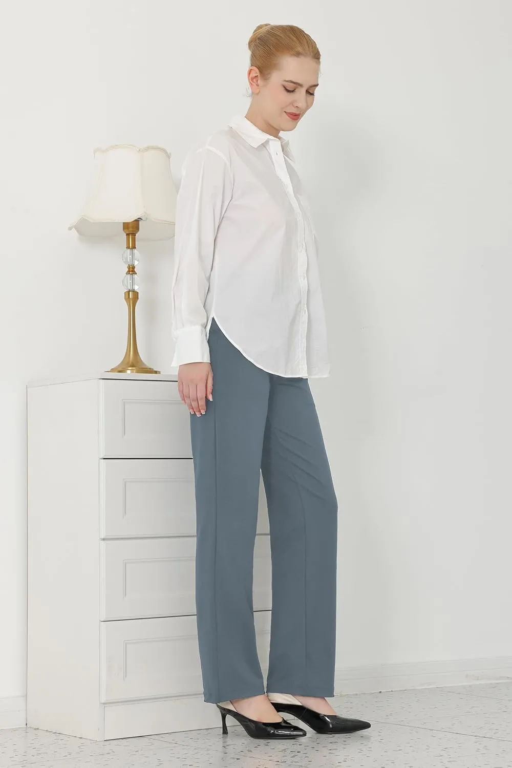 Bamans Dress Pants Women Work Business Pants Tummy Control Office Straight Leg Trousers High Waisted Ladies Slacks