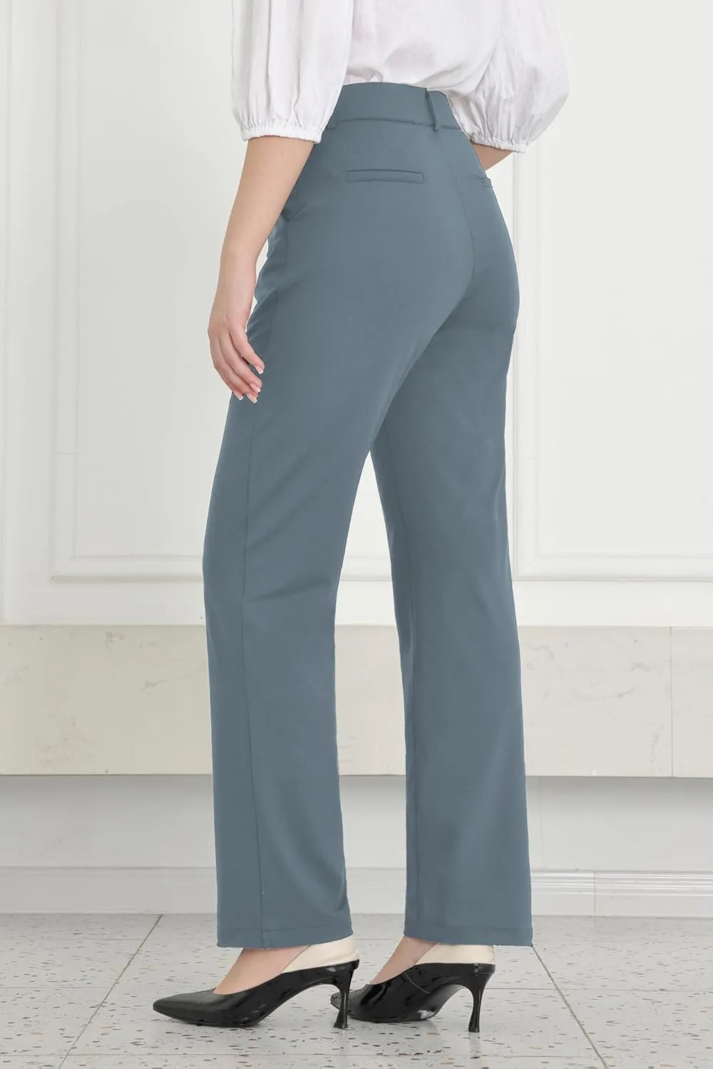 Bamans Dress Pants Women Work Business Pants Tummy Control Office Straight Leg Trousers High Waisted Ladies Slacks
