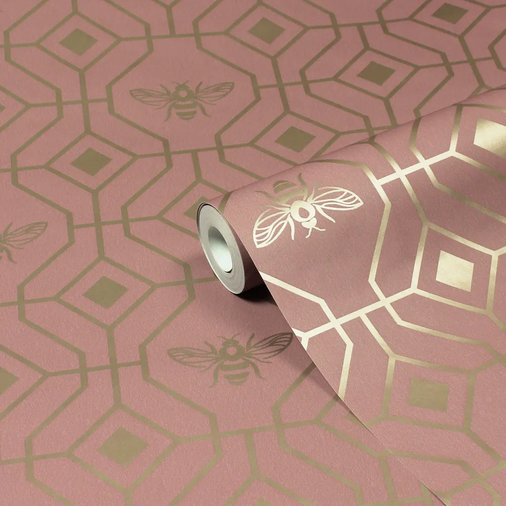Bee Deco Gold Foil Wallpaper Sample Blush