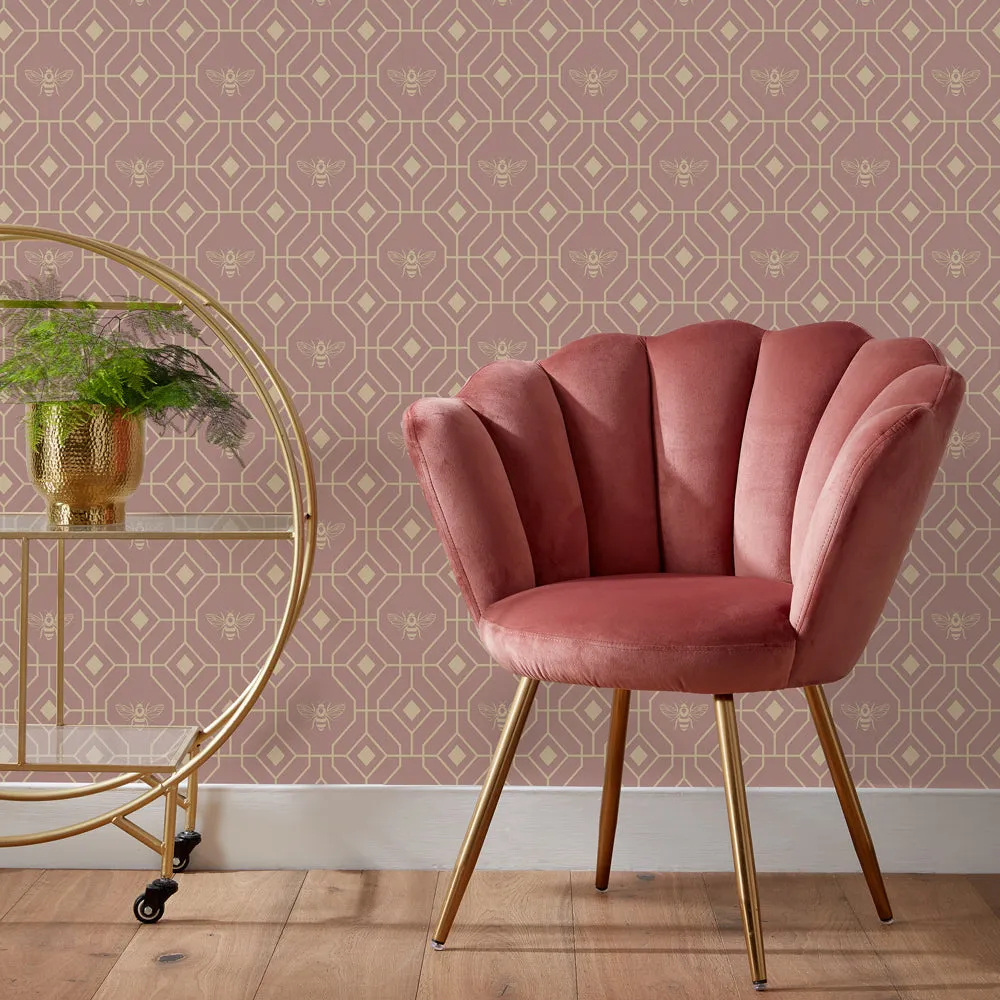 Bee Deco Gold Foil Wallpaper Sample Blush