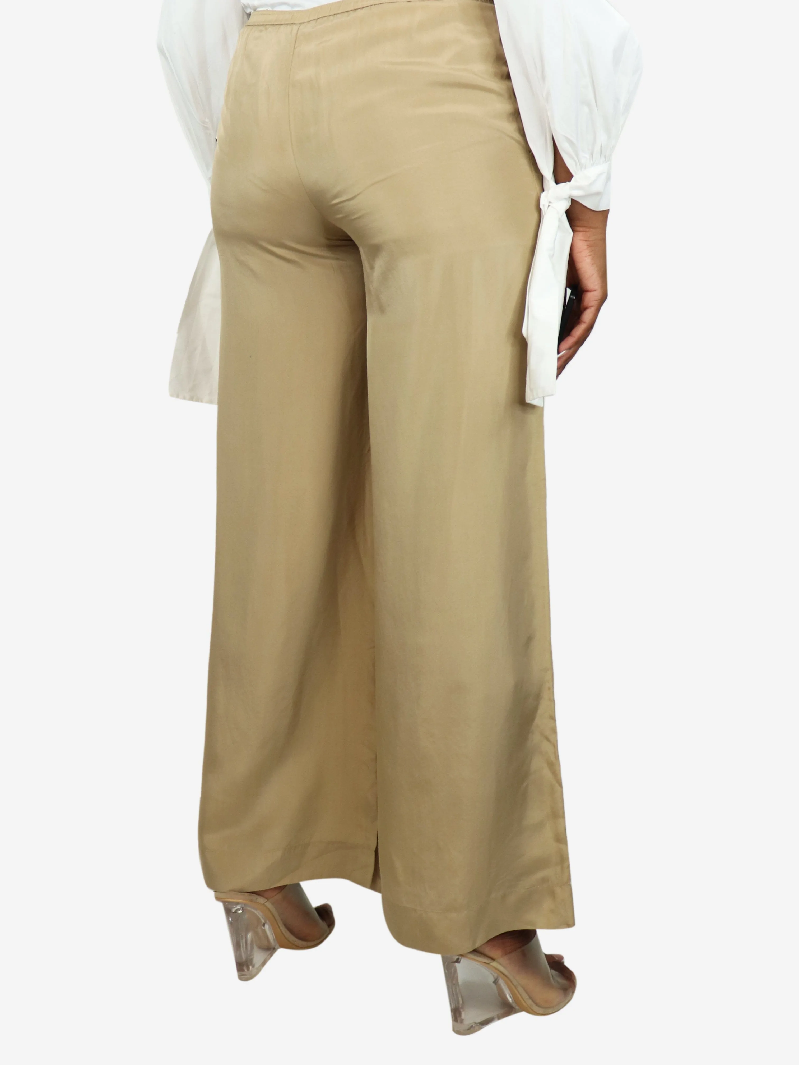 Beige silk wide-leg trousers - size UK 12