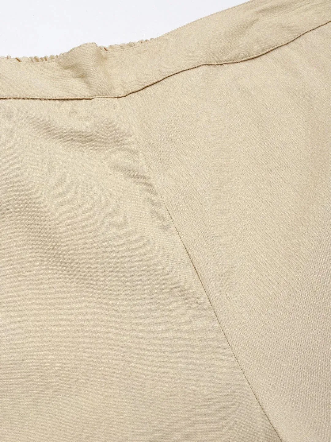 Beige Solid Cotton Trousers