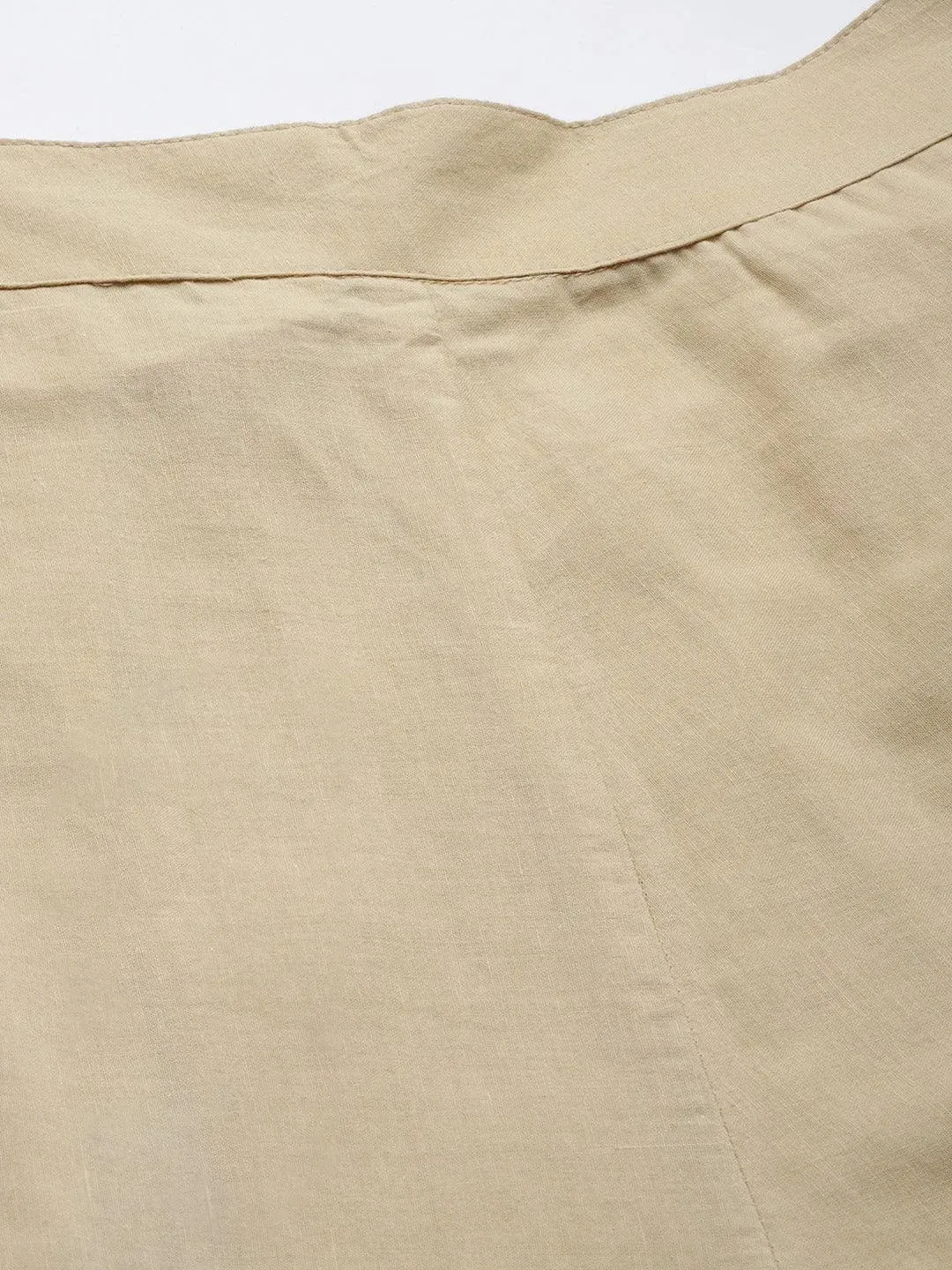 Beige Solid Cotton Trousers
