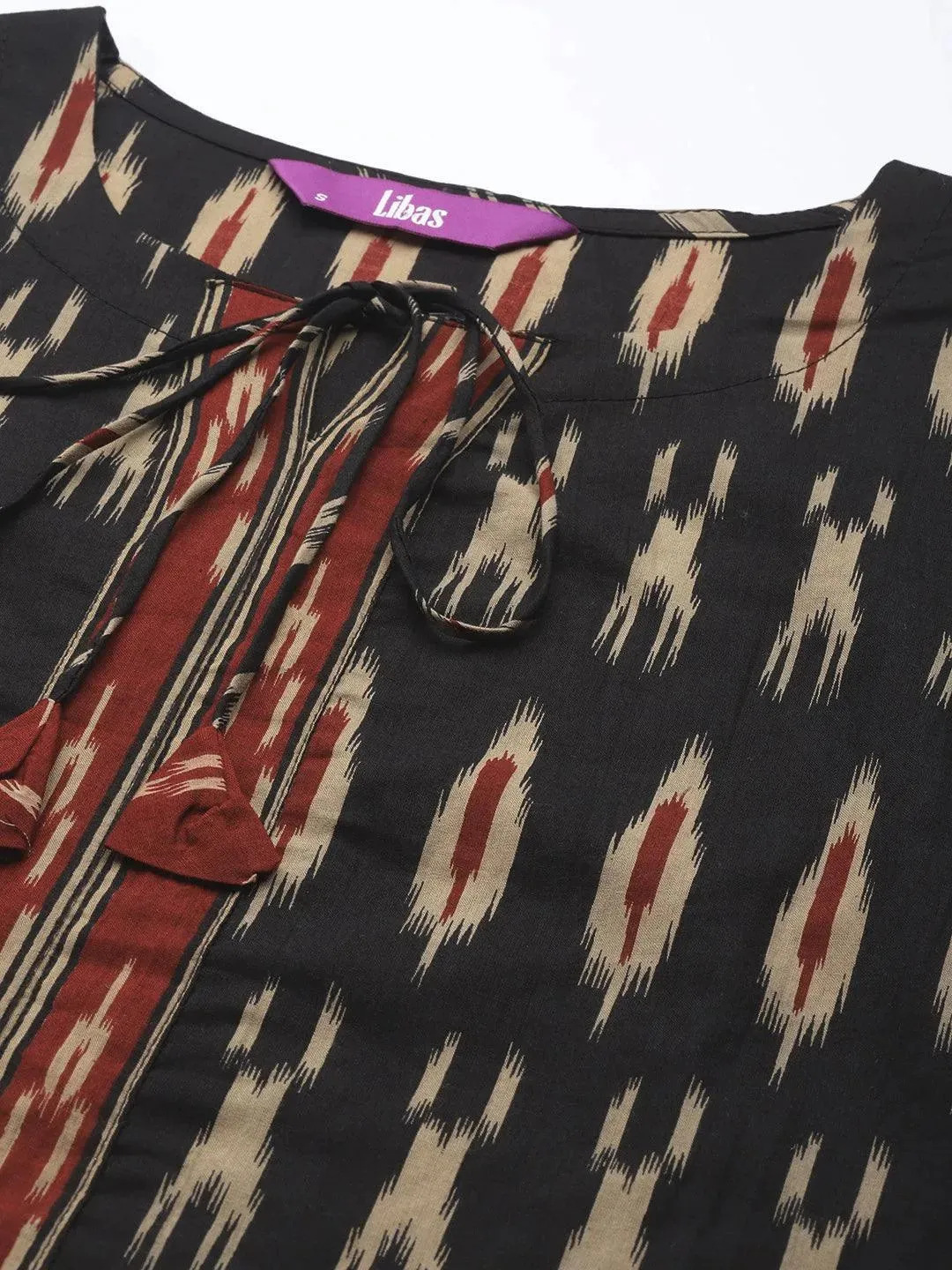 Black Printed Cotton Straight Kurta With Dupatta