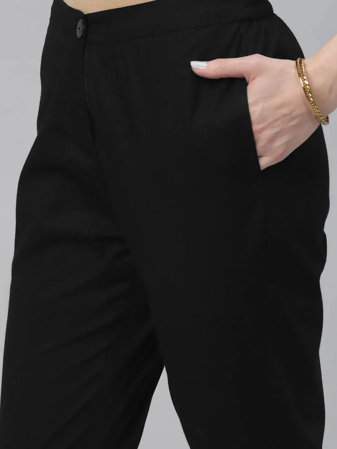 Black Solid Cotton Trousers