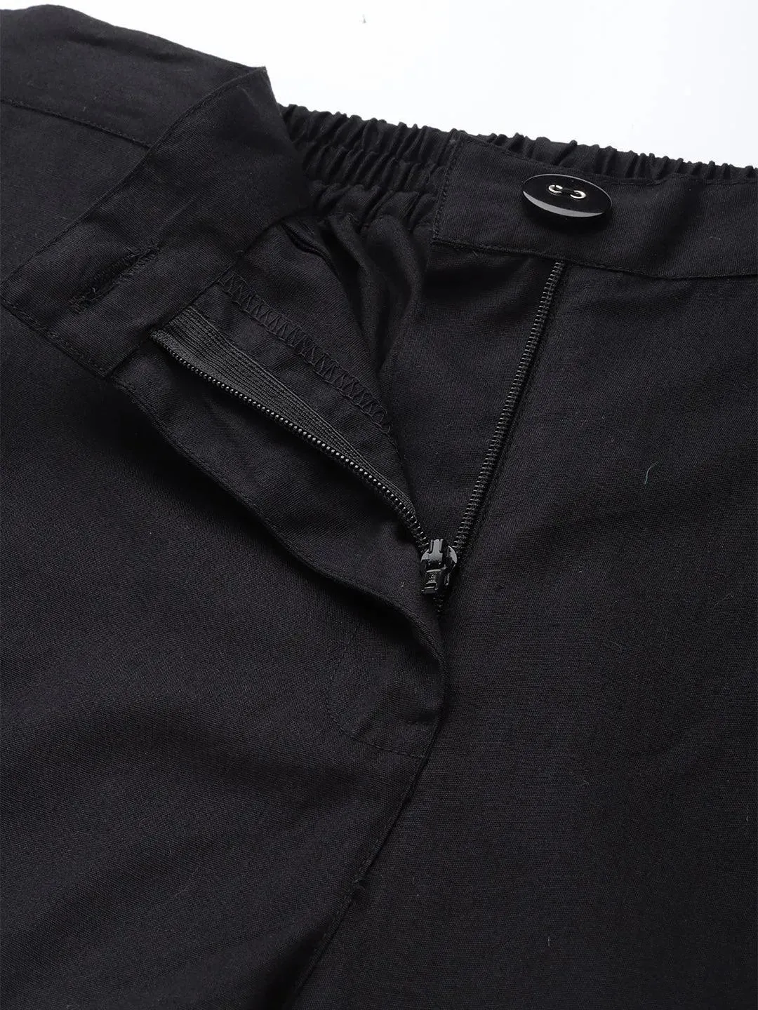 Black Solid Cotton Trousers