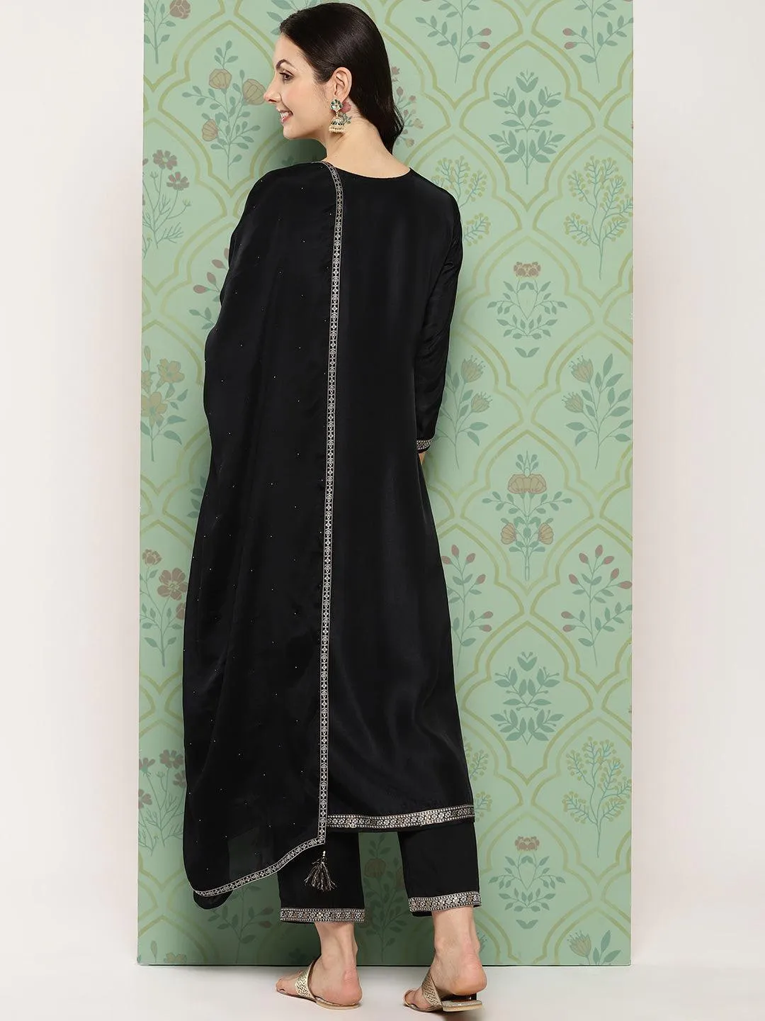 Black Woven Design Silk Blend Pakistani Suit