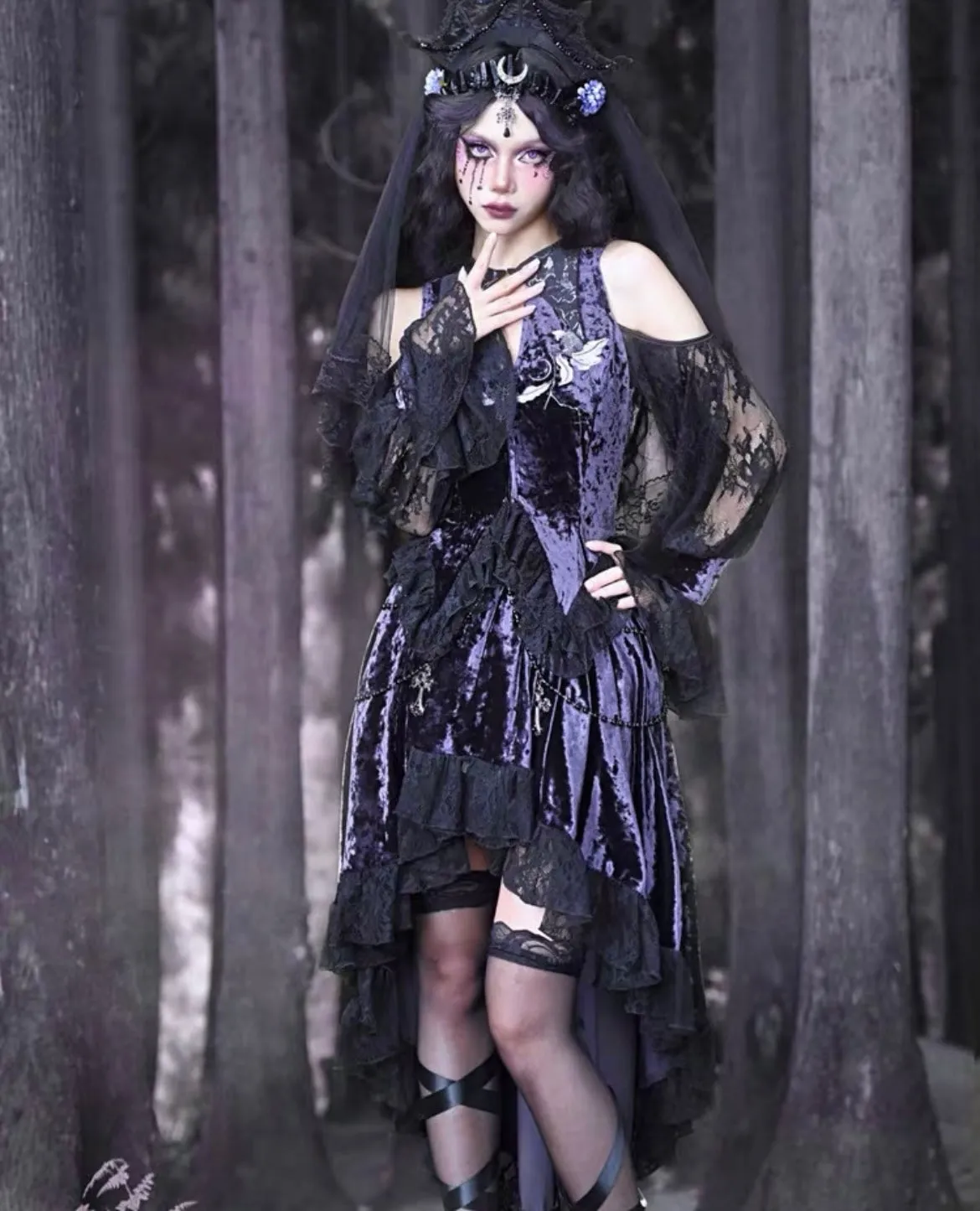 [Blood Supply]Lunar Deity French Off-Shoulder Halloween Top