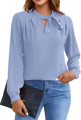 Blooming Jelly Womens Business Casual Tops Elegant Tie Neck Long Sleeve Dressy Fall Blouses 2024 Ladies Trendy Work Shirts