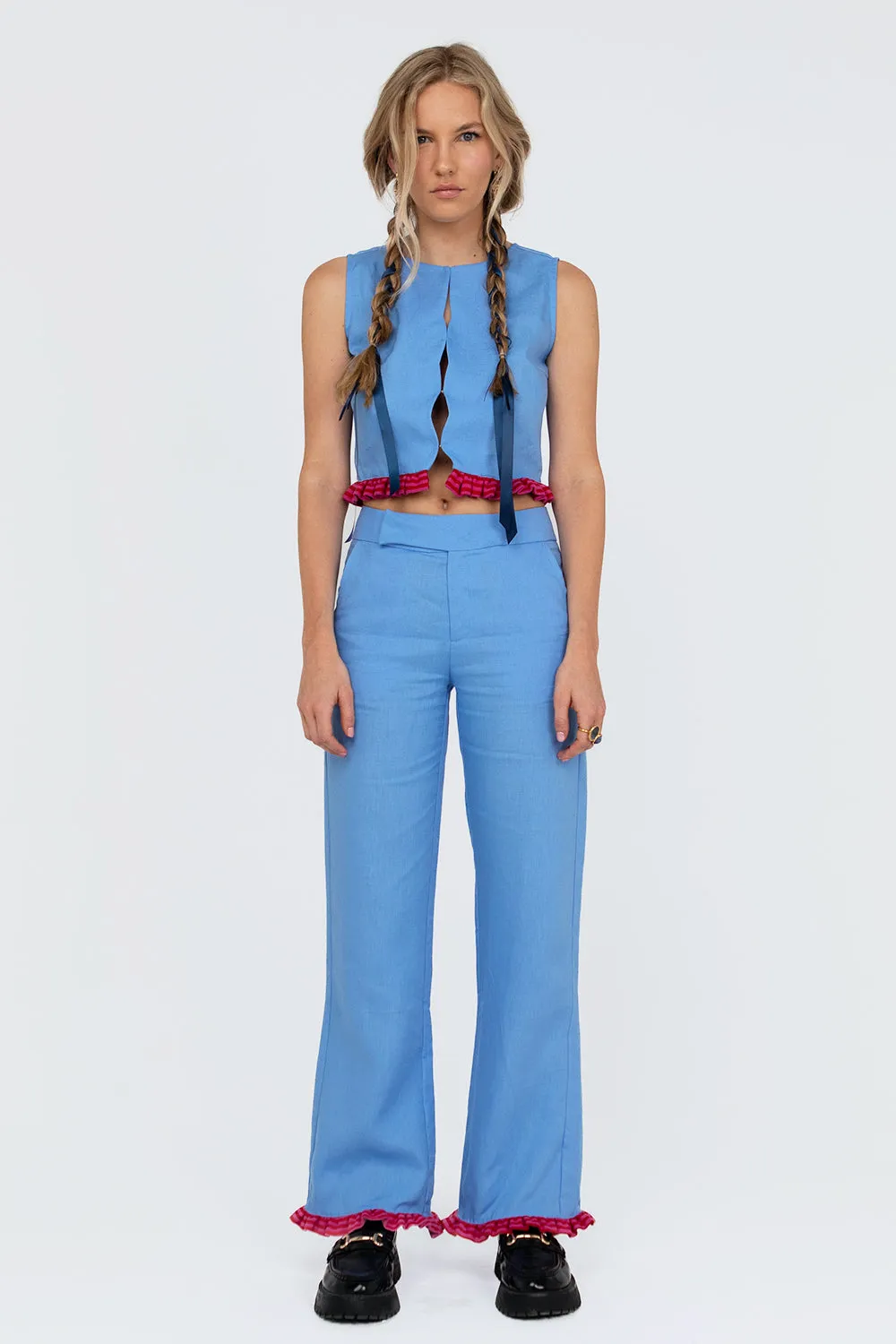 Blue Linen Bugambilia Top