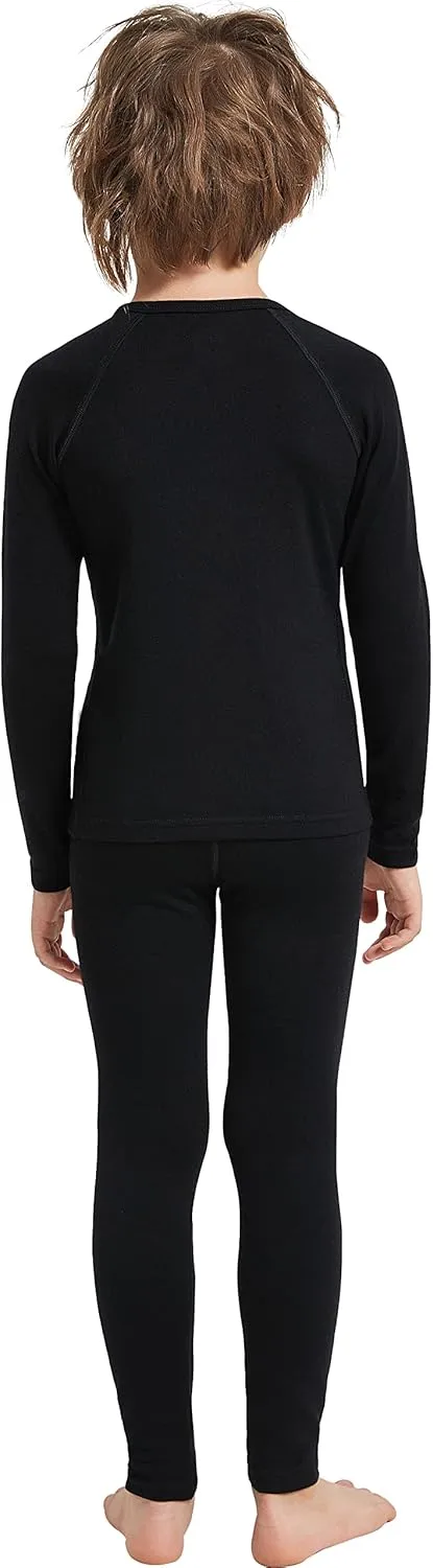 Boy Kids Merino Wool Base Layer Set Top and Bottom Thermal Underwear