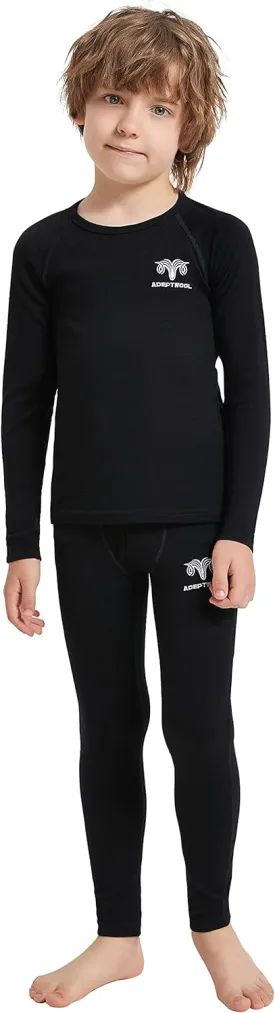 Boy Kids Merino Wool Base Layer Set Top and Bottom Thermal Underwear