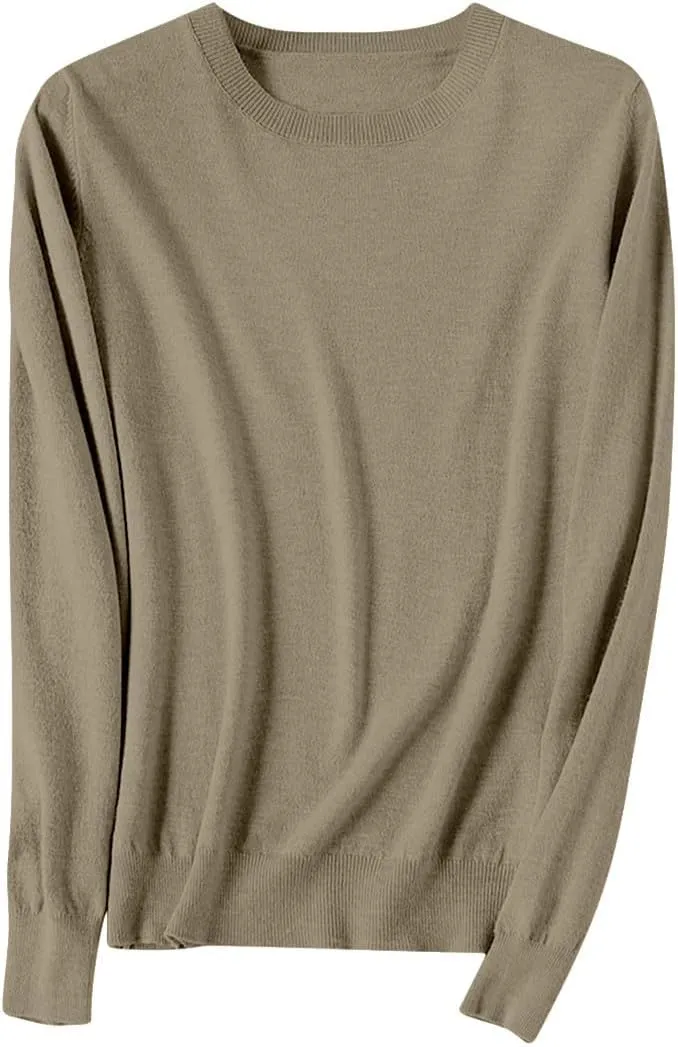 Cashmere Sweaters for Women Casual Long Sleeve Loose Pullover Tops Soft Warm Cozy Lightweight Wool Knit Sweater