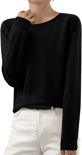 Cashmere Sweaters for Women Casual Long Sleeve Loose Pullover Tops Soft Warm Cozy Lightweight Wool Knit Sweater