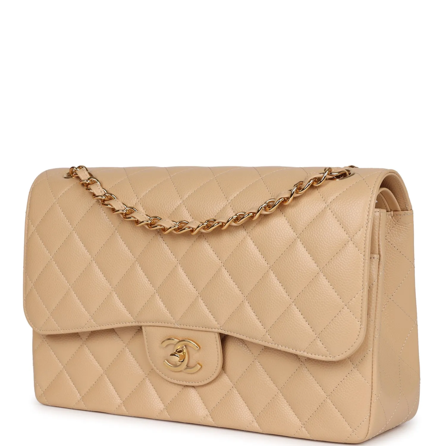 Chanel Jumbo Classic Double Flap Bag Beige Caviar Gold Hardware