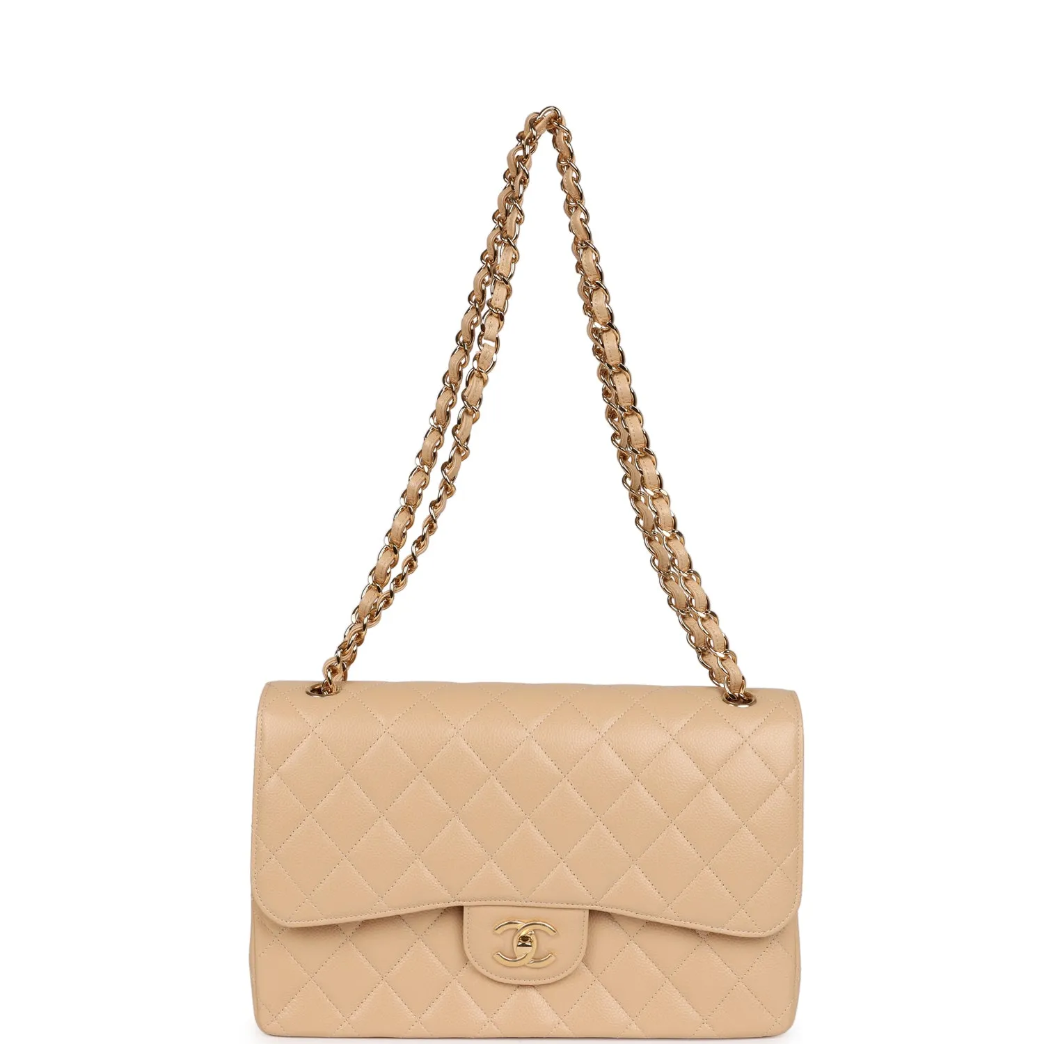 Chanel Jumbo Classic Double Flap Bag Beige Caviar Gold Hardware