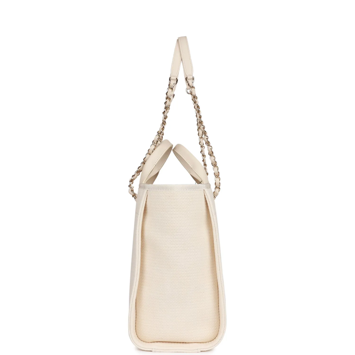Chanel Large Deauville Shopping Bag White Boucle Light Gold Hardware