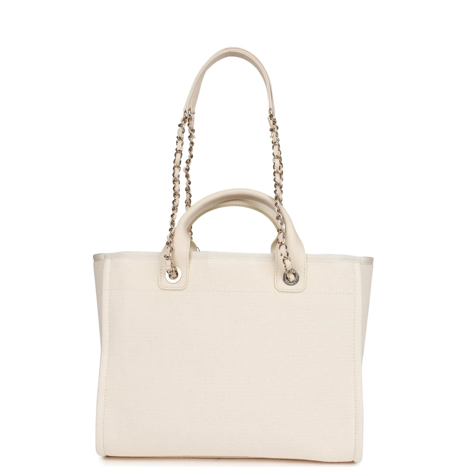 Chanel Large Deauville Shopping Bag White Boucle Light Gold Hardware