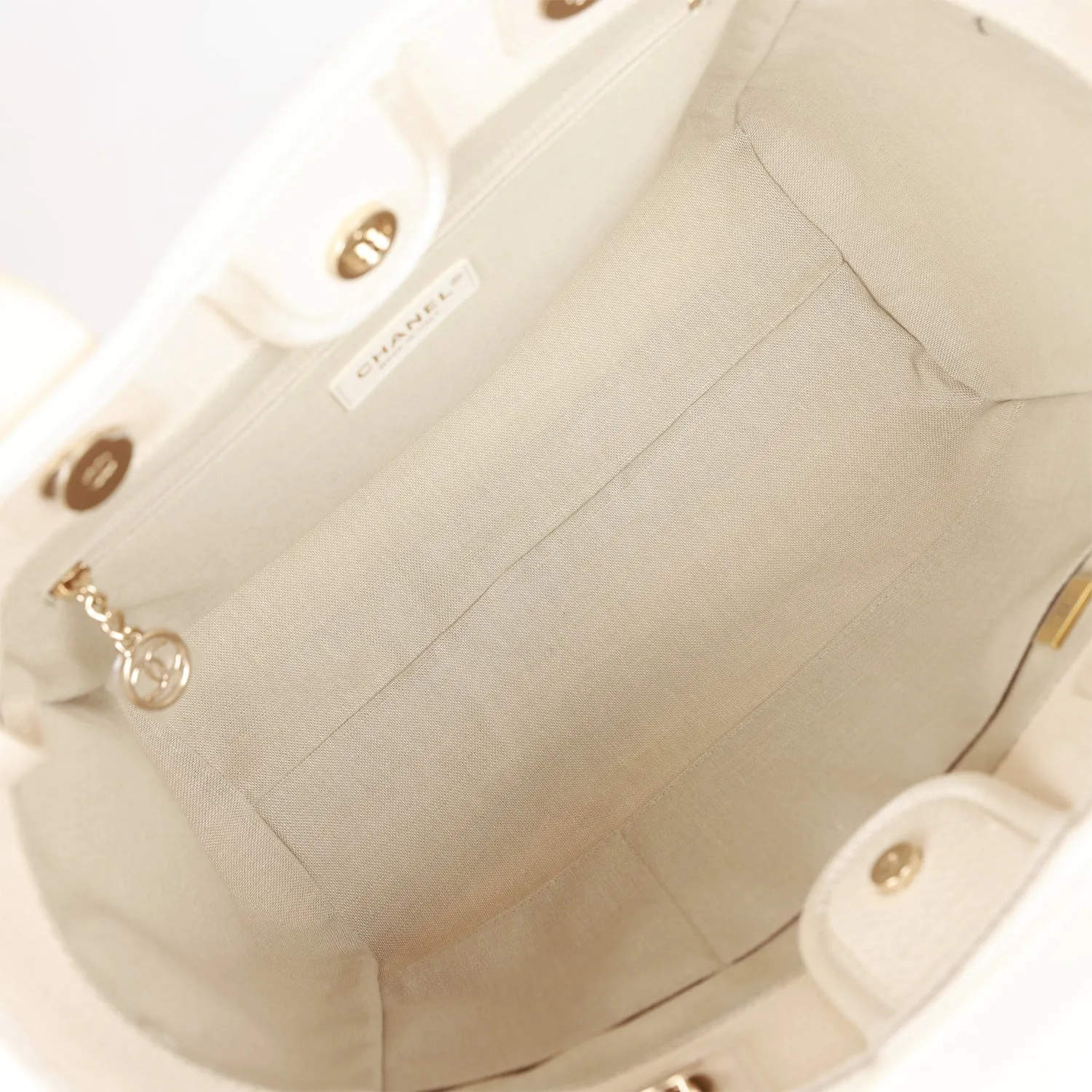 Chanel Large Deauville Shopping Bag White Boucle Light Gold Hardware