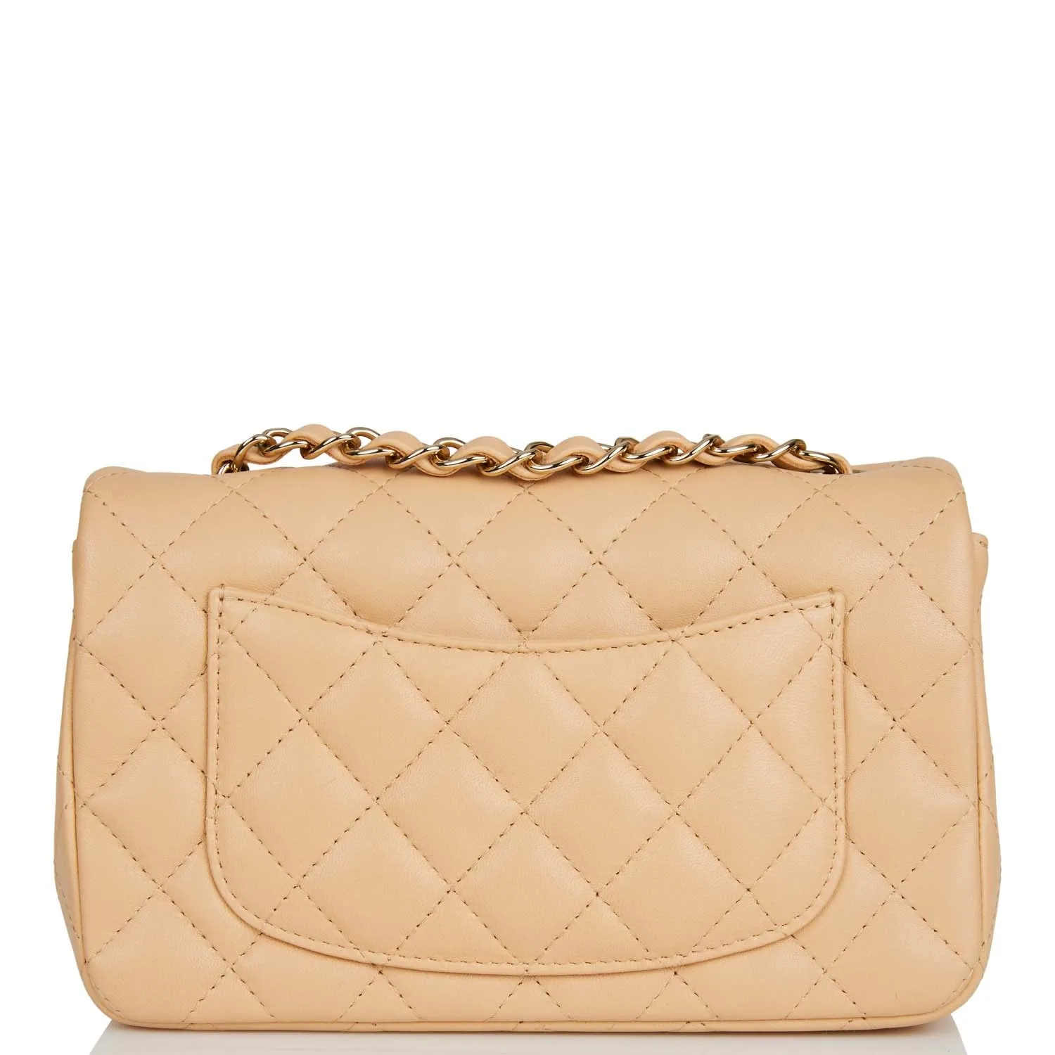 Chanel Mini Rectangular Flap Bag Beige Lambskin Light Gold Hardware