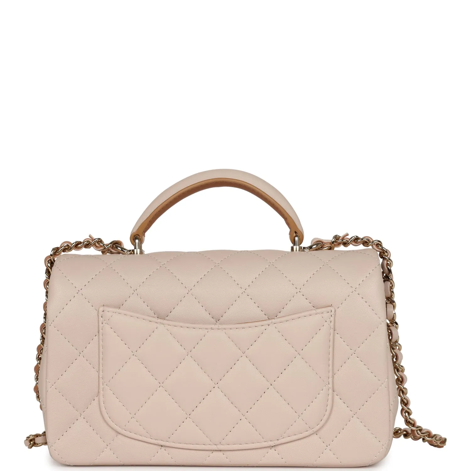 Chanel Mini Rectangular Flap with Top Handle Beige Lambskin Light Gold Hardware