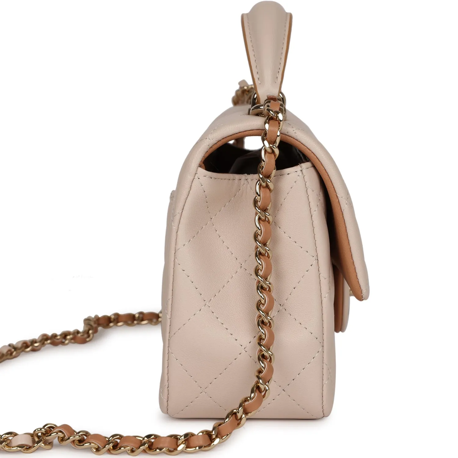 Chanel Mini Rectangular Flap with Top Handle Beige Lambskin Light Gold Hardware