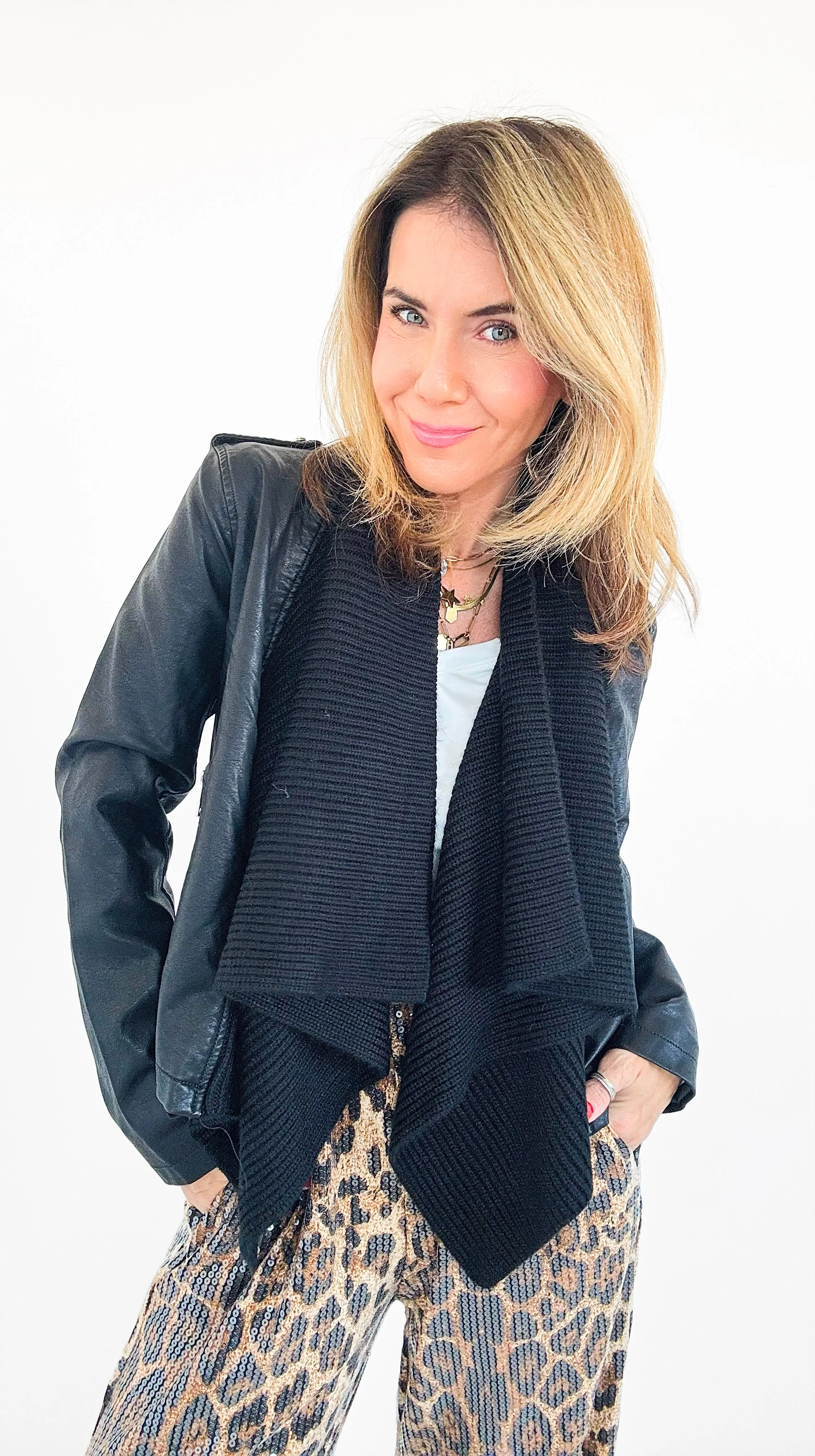 Chic Drape Knit Jacket - Black