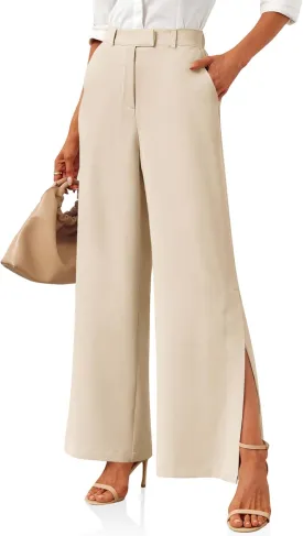Cicy Bell Womens Side Split Dress Pants Elastic High Waisted Wide Leg Business Casual Trousers with Pockets