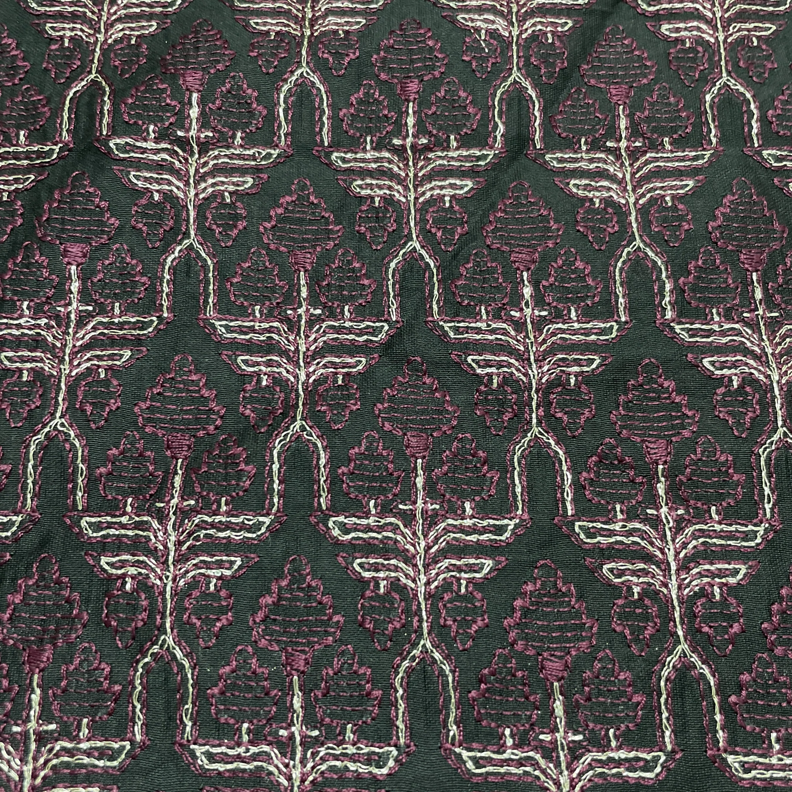 Classic Black Traditional Thread Embroidery Chanderi Silk Fabric