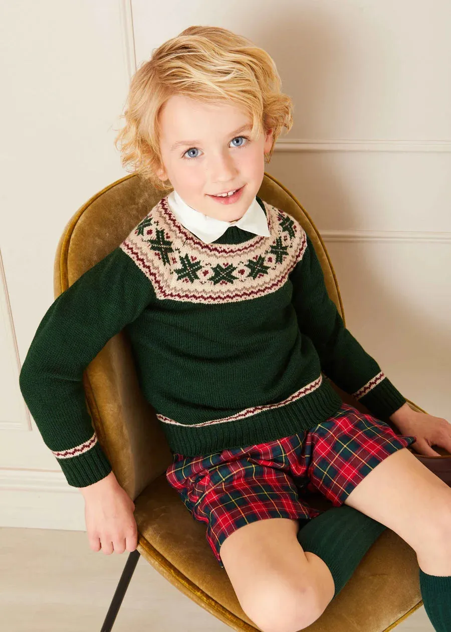Classic Fair Isle Merino Wool Jumper in Green (12mths-10yrs)
