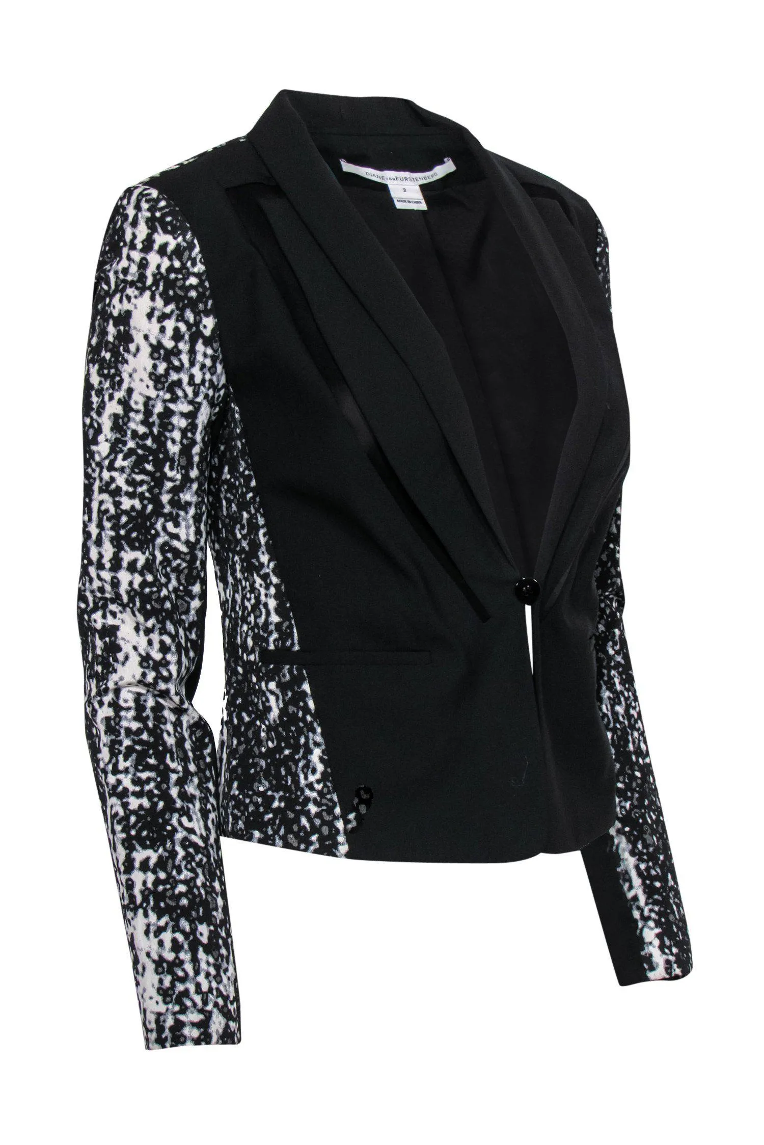 Diane von Furstenberg - Black & Gray Speckled Blazer Sz 2