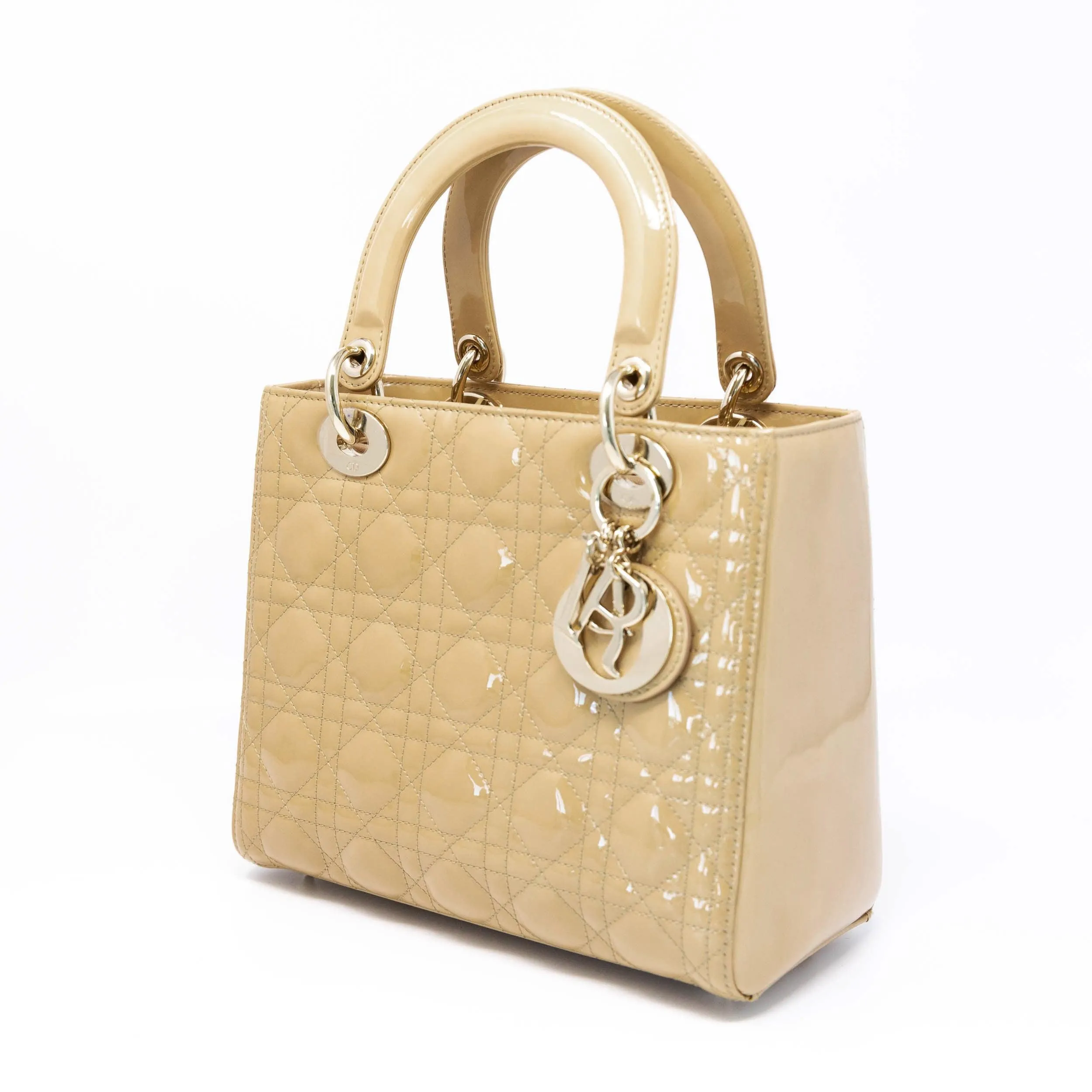 Dior Beige Patent Medium Lady Dior Bag