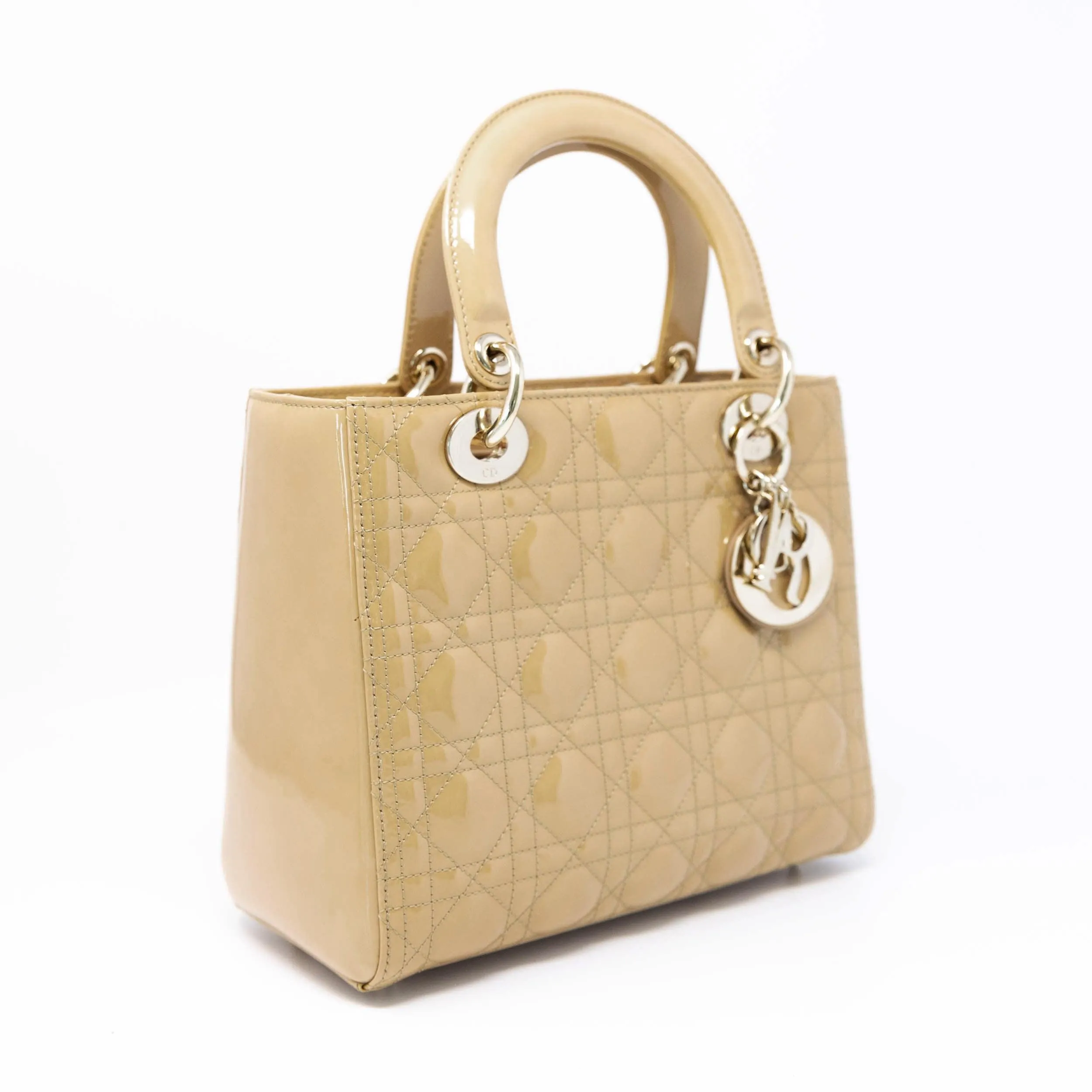 Dior Beige Patent Medium Lady Dior Bag