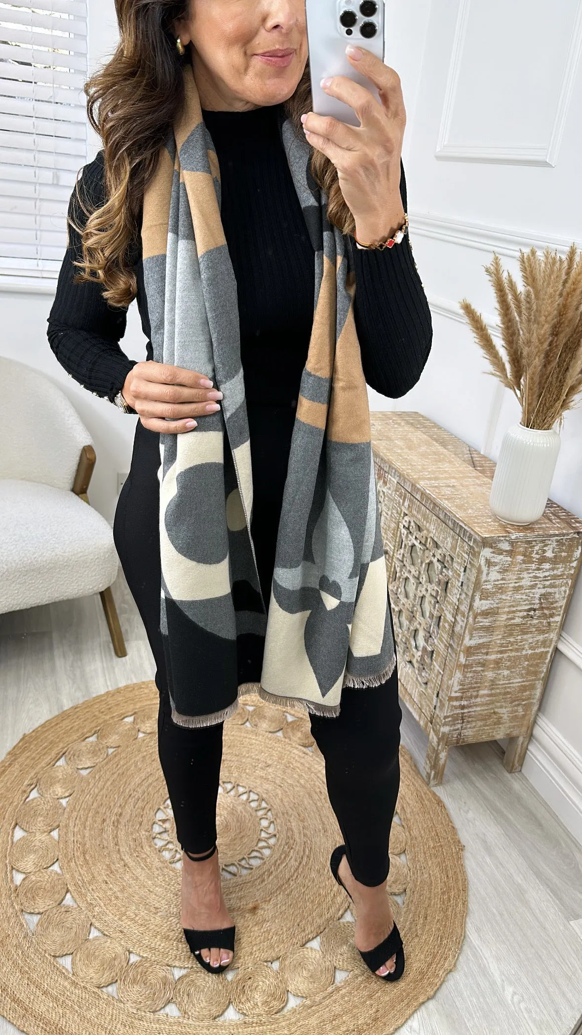 Donna Grey Pattern Scarf