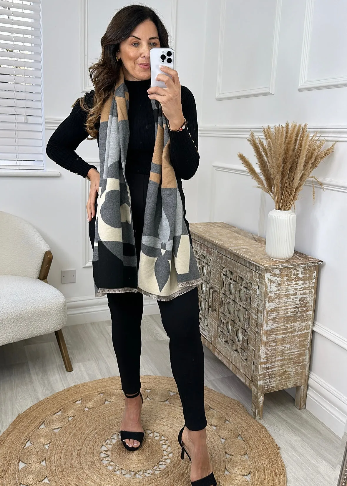 Donna Grey Pattern Scarf