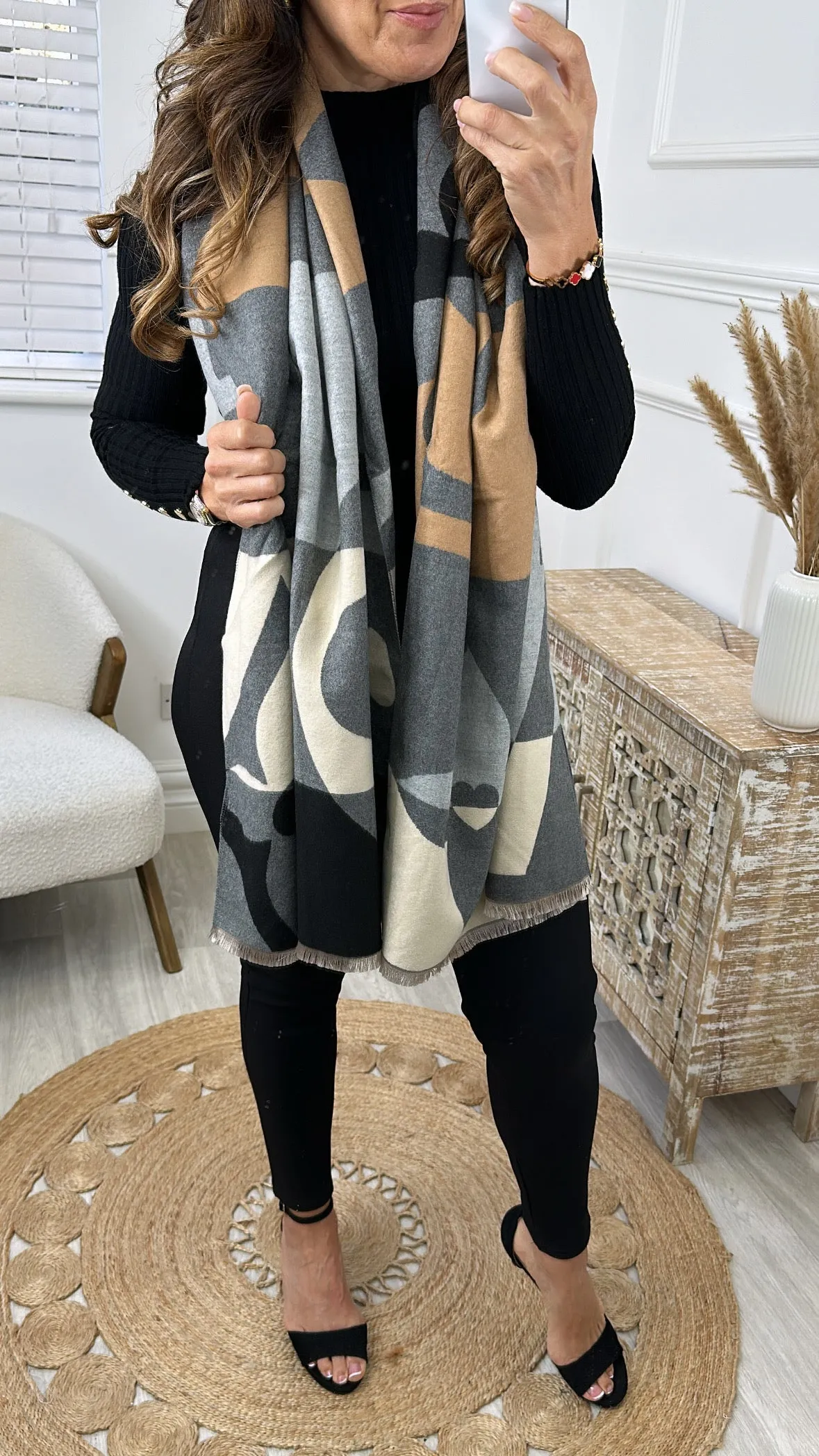 Donna Grey Pattern Scarf