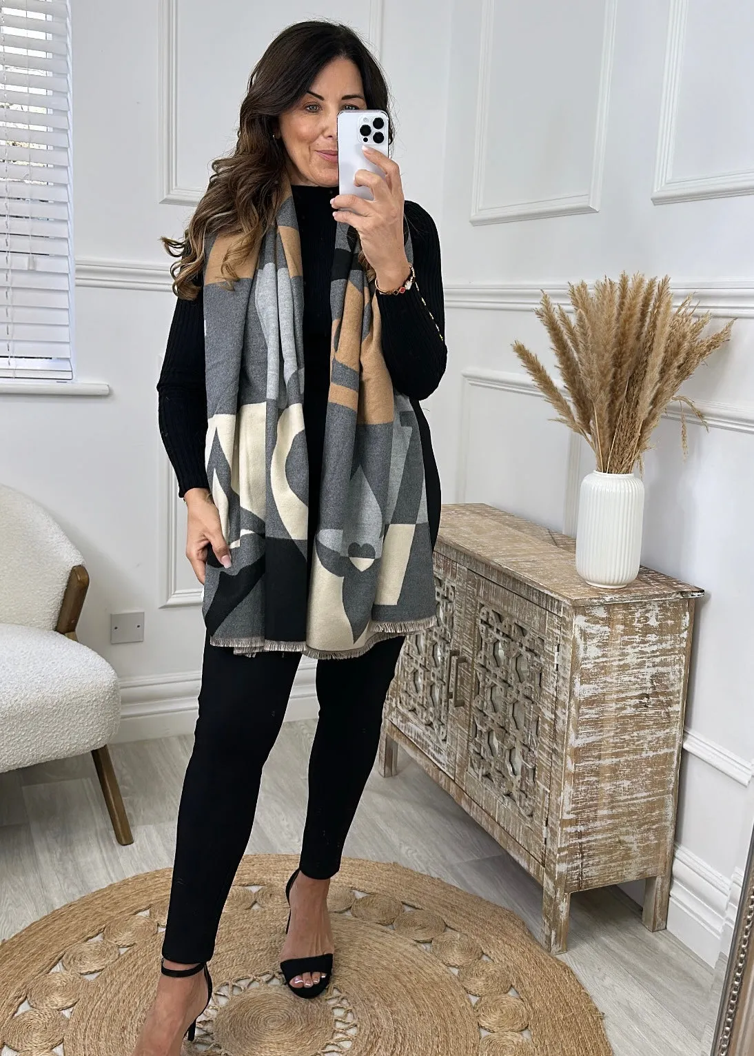 Donna Grey Pattern Scarf